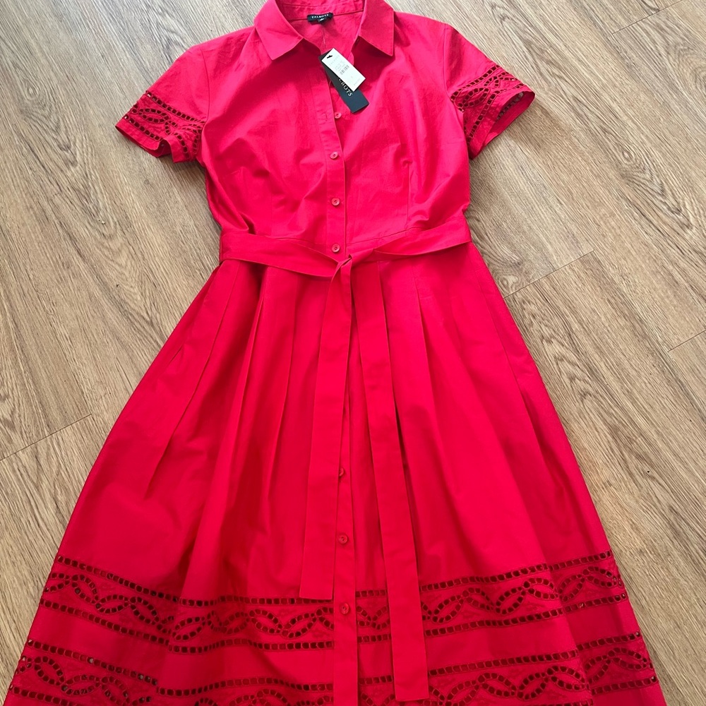 Talbots Red A-Line Midi Dress with Notched Collar New With Tags